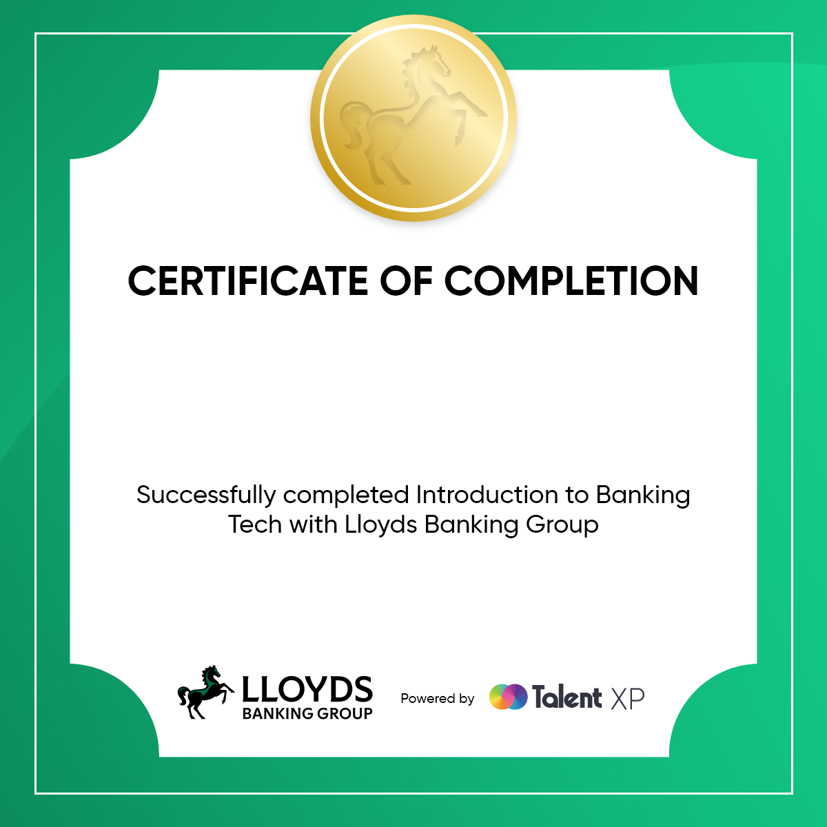 Certificate for Introduction to Banking Tech - Completion Certificate